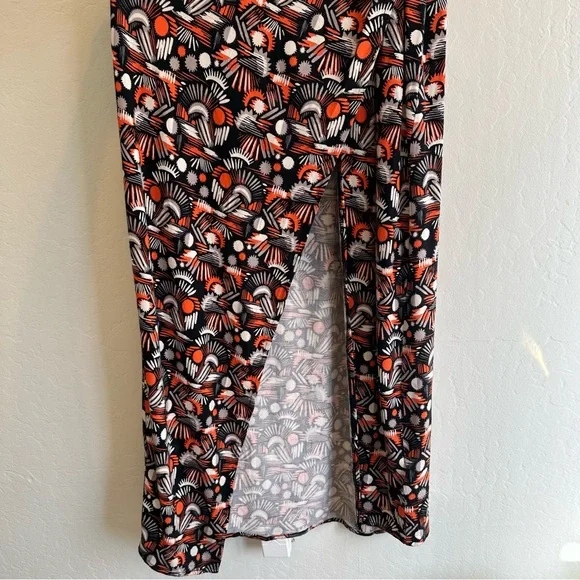 Free People Daria Halter Maxi Dress Size L Black Orange Low Back Wrap Slit Plun… - Picture 8 of 9
